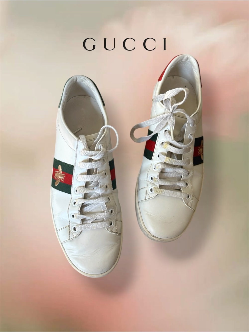 Authentic Gucci Ace Sneakers Size 39½ White Leather Web & Bee 🐝